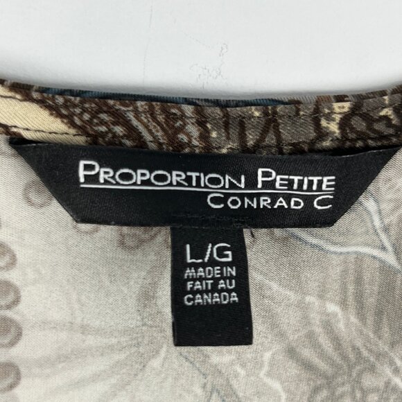 Conrad C Top Blouse Size L Brown Beige Paisley 3/4 Sleeve Round Neck Stretch - Picture 5 of 9